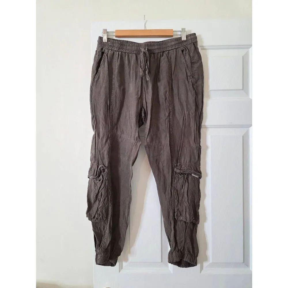 Johnny Was Womens Satin Ray Metallic Cargo Jogger Pants Medium